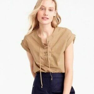 J.Crew Lace-up Cuffed Popover Top in Camel